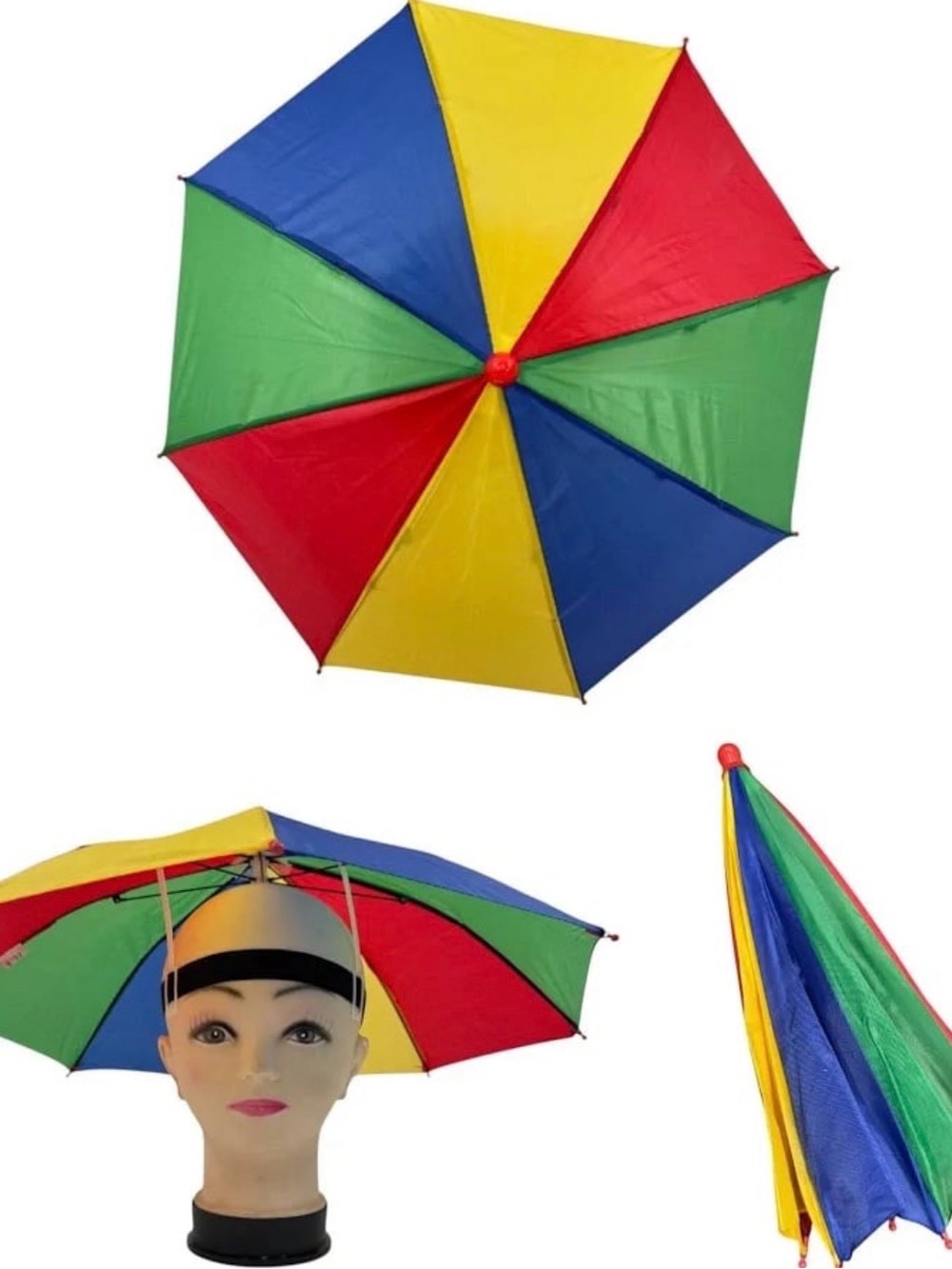 Multicolor Beach/Novelty Umbrella Hat - Red, Blue, Green, Yellow